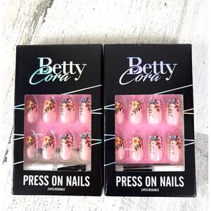 Betty Cora Press On Square Floral Skin Tone Fake Nails 48 Pcs 2 Boxes NEW Beauty